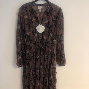 Knox Rose Floral Long Sleeve Velvet Flocked Dress